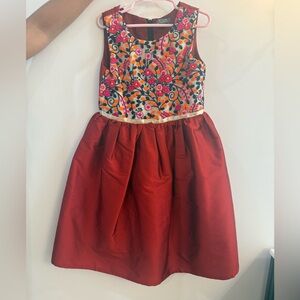 Elegant Red Floral Embroidered Kids Dress